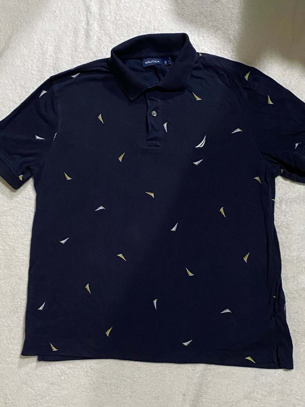 Nautica Men's Navy Sailboat Print Polo Shirt